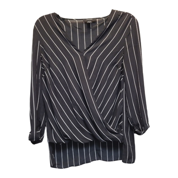Atmosphere Black and White Striped Wrap Blouse with 3/4 Sleeves - Size 8 - Picture 1 of 5